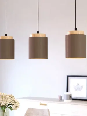 Pouze Dnes Textilní závěsná lampa Albariza, barva cappuccino, tkanina, 3 světla.