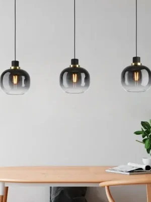 Expresní Doručení Závěsná lampa Oilella, černošedá, délka 95 cm, sklo, 3 světla.