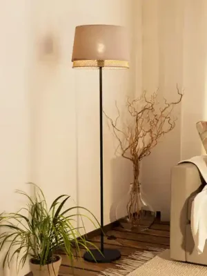 Ověřený Stojací lampa Tabley, černá/přírodní barva, výška 153 cm, látka