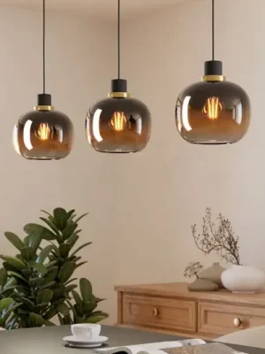 Nejlepší Cena Závěsná lampa Oilella, černohnědá, délka 95 cm, sklo, 3 světla.