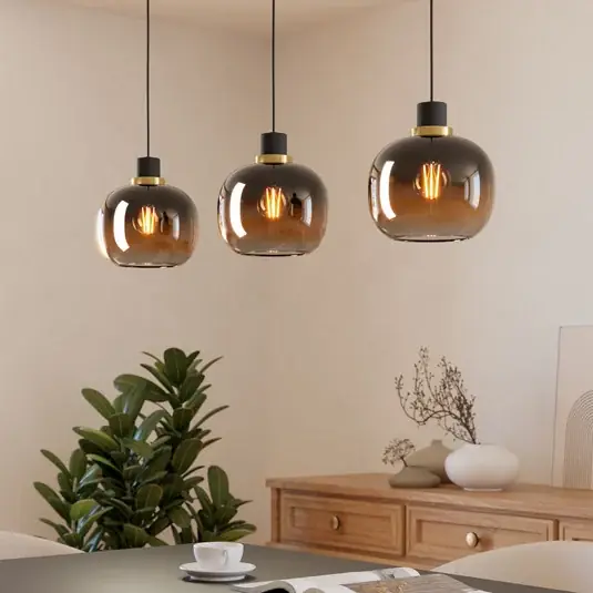 Nejlepší Cena Závěsná lampa Oilella, černohnědá, délka 95 cm, sklo, 3 světla.