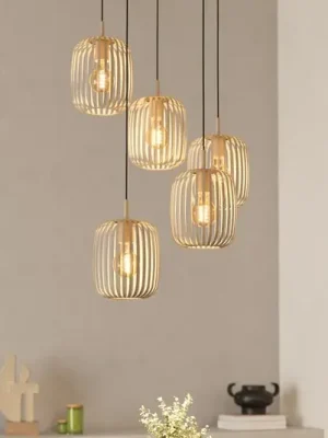 Značkový Závěsná lampa Romazzina, písková barva, ocel, Ø 50 cm, 5 světel.