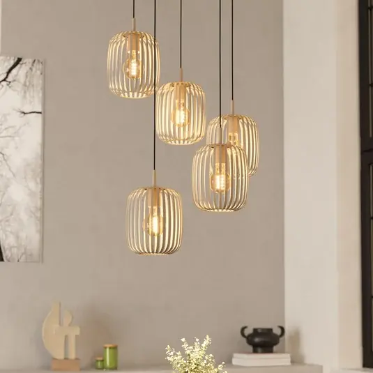 Značkový Závěsná lampa Romazzina, písková barva, ocel, Ø 50 cm, 5 světel.