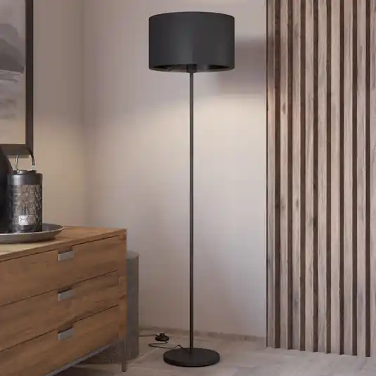 Sleva Stojací lampa Maserlo, černá, výška 151 cm, látka/ocel