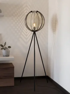 Stojací lampa Waverton, černá/bílá, výška 143 cm, ocel/látka Must-Have