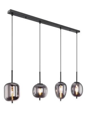 Autentický Závěsná lampa Blacky, černá/kouřově šedá, délka 110 cm, 4 světla.