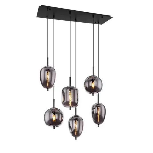 Must-Have Závěsná lampa Blacky, černá/kouřově šedá, délka 80 cm, 6 světel.