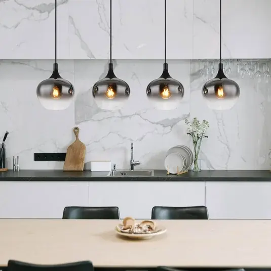 Závěsná lampa Maxy, délka 100 cm, kouřově šedá, sklo, 4 světla. Omezená Nabídka