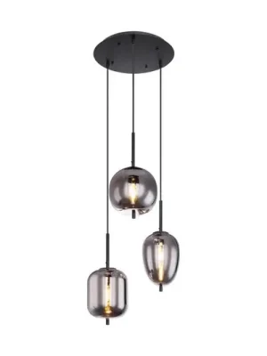 Závěsná lampa Blacky, černá/kouřově šedá, Ø 46 cm, sklo, 3 světla. Dokud Zásoby Vydrží