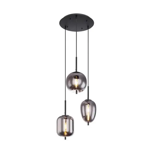 Závěsná lampa Blacky, černá/kouřově šedá, Ø 46 cm, sklo, 3 světla. Dokud Zásoby Vydrží