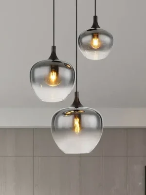 Autentický Závěsná lampa Maxy, Ø 48 cm, kouřově šedá, sklo, 3 světla.