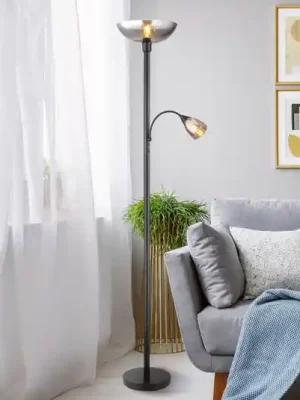 Odeslání Ihned Stojací lampa Blade, výška 178 cm, černá/kouřová barva, 2 světla.