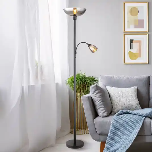 Odeslání Ihned Stojací lampa Blade, výška 178 cm, černá/kouřová barva, 2 světla.