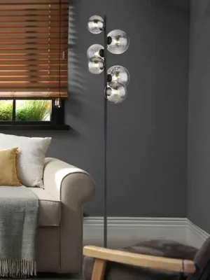 Akce Stojací lampa Riha, výška 155 cm, černá/kouřová barva, 6 světel.