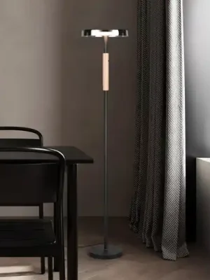 Originální LED stojací lampa Celeste chrom/dřevo 160 cm sklo/kov Touchdim