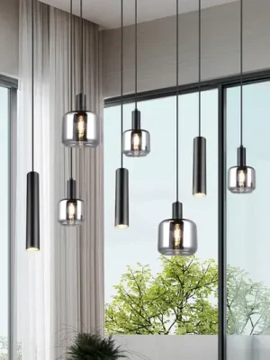 Bezpečná Platba Závěsná lampa Mataro, chrom/černá, 118 cm, 8 světel, sklo/kov
