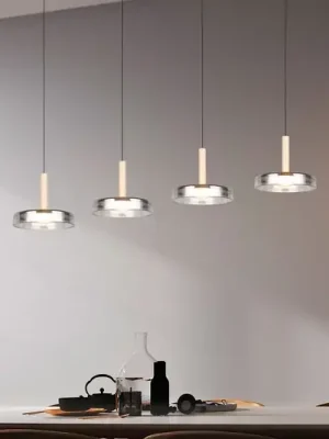 Závěsné svítidlo LED Celeste chrom/dřevo 115 cm 4 světla stmívatelné sklo Akce