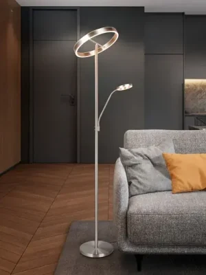 LED stojací lampa Willis, nikl, výška 180 cm, kovový stmívač CCT Novinka
