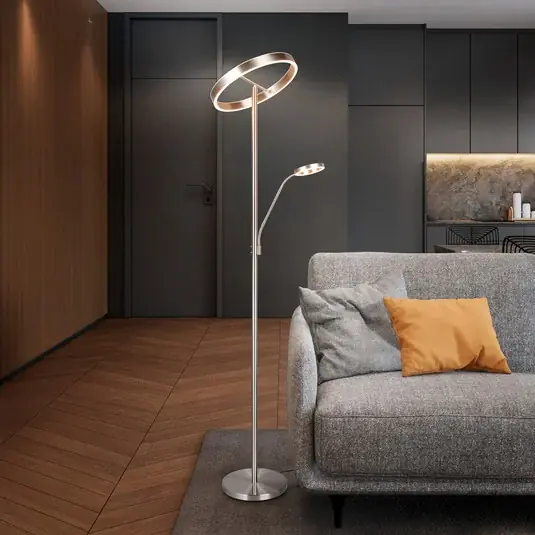 LED stojací lampa Willis, nikl, výška 180 cm, kovový stmívač CCT Novinka