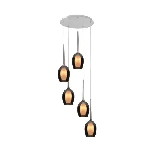 Závěsná lampa Belle, kouřově šedá/niklová, Ø 33 cm, 5 světel, sklo Značkový