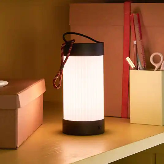 Víkendová Akce HÜBSCH LED dobíjecí stolní lampa Camp černá, sklo, železo, IP44