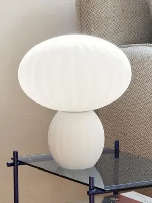 Akční Nabídka HÜBSCH Kumu stolní lampa, bílá, sklo, E14, výška 28 cm