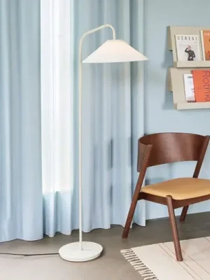 HÜBSCH Masivní stojací lampa, bílá, písek, sklo, železo, E27 Akce