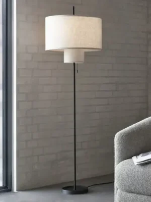 New Works stojací lampa Margin, béžová, Ø 46 cm výška 153 cm látka Nejprodávanější