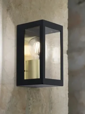 Ověřený Venkovní nástěnné svítidlo Lumina, černá-zlatá, nerezová ocel, sklo, IP44