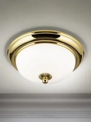 Stropní svítidlo Empire, Ø 26,5 cm, zlatá barva, matné opálové sklo Autentický