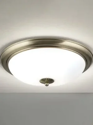 Vrácení Zdarma Stropní svítidlo Empire, Ø 48 cm, starožitná mosaz, matné opálové sklo