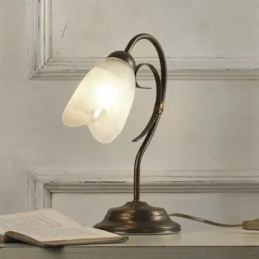 Speciální Cena Stolní lampa Odino, jednoplamenná, bronzová, kov, sklo