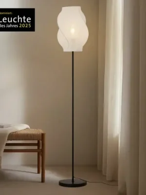Originální Lucande stojací lampa Tovina, textil, bílá, výška 165 cm