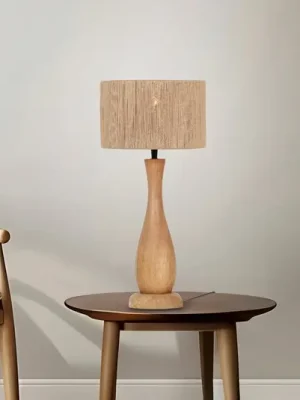 Cenově Výhodný Stolní lampa Toba, juta, dřevo, přírodní povrchová úprava