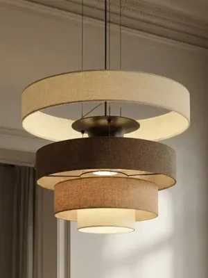 Originální Lucande LED závěsné světlo Peldano, Ø50 cm hnědá/béžová, stmívatelné
