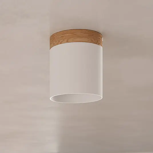 Rychlé Dodání Stropní bodové osvětlení Rif, bílé, Ø 12 cm, dřevo, hliník