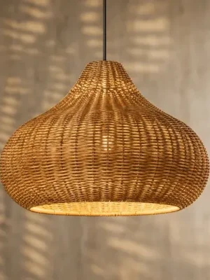 Venkovní závěsná lampa Lucande Taniola, 1 žárovka, béžová, ratan, IP44 Top Prodej