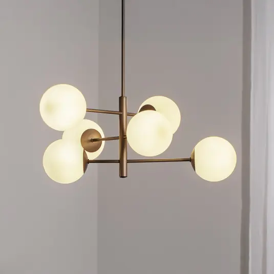 Závěsné světlo Aurora, hnědá barva, Ø 60 cm, 6 světel, sklo, E14 Omezená Nabídka