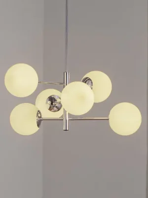 Autentický Závěsné světlo Aurora, chrom, Ø 60 cm, 6 světel, sklo, E14