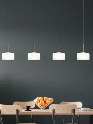 Závěsné světlo Belinda LED, délka 105 cm, bílé, 4 světla, sklo Levný