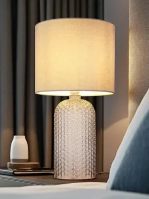 Originální Stolní lampa Sofia, šedá, výška 50 cm, látka/sklo