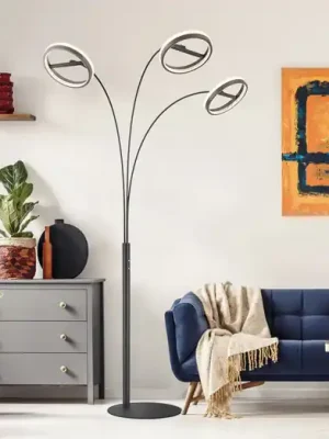 LED stojací lampa Della, výška 190 cm, černá/tmavě šedá, 3 světla. Ověřený