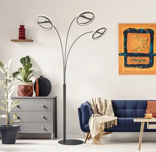 LED stojací lampa Della, výška 190 cm, černá/tmavě šedá, 3 světla. Ověřený