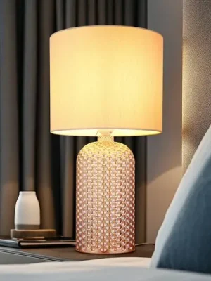 Stolní lampa Sofia, krémová barva, výška 50 cm, látka/sklo Vysoce Kvalitní