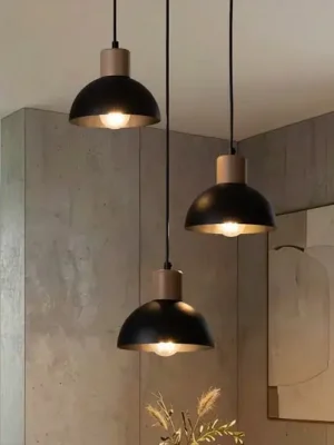 Bezpečná Platba Závěsná lampa Seco, Ø 30 cm, černá, kov/dřevo, 3 světla.
