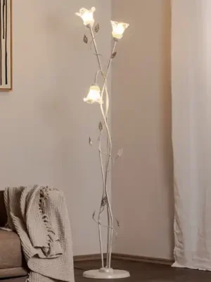 Stojací lampa Lancia, barva slonové kosti, 3 světla, železo, sklo Jen Po Omezenou Doba