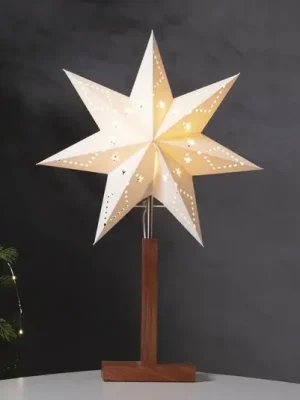 Akční Nabídka Stolní lampa Karo, bílá, 55 cm, papír, akáciové dřevo, hvězda