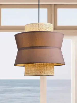 Závěsné světlo Rika Double, Ø 35 cm, šedá/přírodní barva, látka Oblíbený