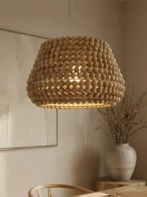 Hit Sezóny Závěsné světlo Lucande Melori, dřevo, přírodní barva, Ø 51 cm, E27